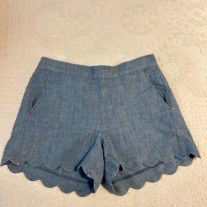 J Crew Blue Chambray Scalloped Women Shorts
